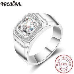 Vecalon mode-sieraden trouwring ring voor mannen 2ct Diamonique cz 925 Sterling Zilver mannelijke Engagement Vinger ring vader gift337z
