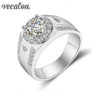 Vecalon Mode-sieraden Wedding Band Ring voor Mannen 1.5ct Diamond CZ 925 Sterling Silver Male Engagement Finger Ring