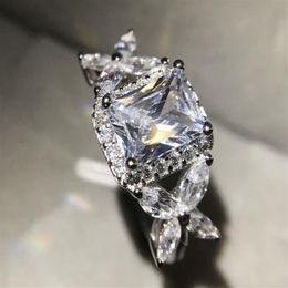 Vecalon Anello di moda Taglio principessa 2ct Diamante Cz 925 Gioielli in argento sterling Anello di fidanzamento Fede nuziale per le donne242f