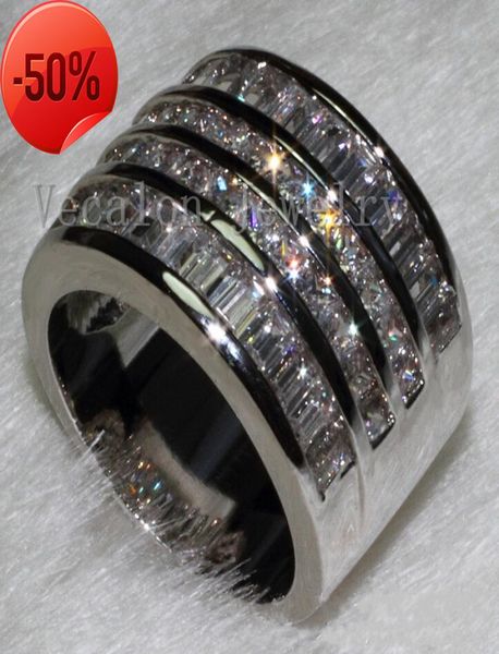 Vecalon Fashion Ring Princess Cut Cz Diamond Engagement Band de mariage pour femmes 10kt Party rempli d'or blanc Finger1072338