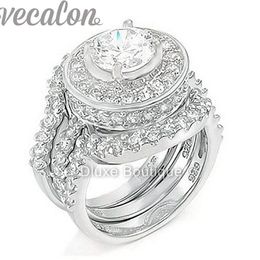 Vecalon Fashion Anneau Simulate Diamond CZ 3-en-1 Bague de mariage Bague de mariage pour femmes 10 kt en or blanc rempli de doigt285o