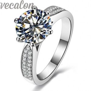 Vecalon Fashion Ring Solitaire Round 4CT CZ Diamond Ring 14kt White Gold rempli Femmes Engagement Band de mariage SZ 5-112502