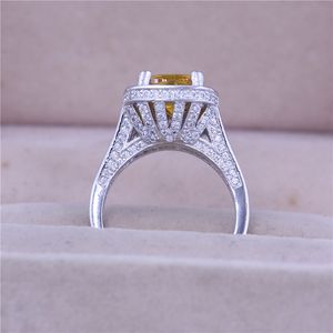 Vecalon Moda Mujer anillo Cojín corte 10ct 5A Zircon Cz 14KT Oro blanco lleno de piedra natal anillo de boda para mujeres hombres regalo