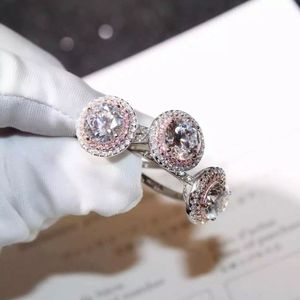 Vecalon mode femmes bague ronde deux cercle 2ct diamant Cz 925 bijoux en argent bague de fiançailles de mariage pour les femmes bijoux