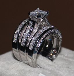 Vecalon Fijne sieraden Prinses geslepen 20ct Cz diamant Verlovingsring voor dames 14KT Witgoud gevulde vingerring9368608