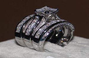 Vecalon Fine Jewelry Princess Cut 20ct CZ Diamond verloving trouwring ring set voor vrouwen 14KT wit goud gevulde vingerring RR7159907