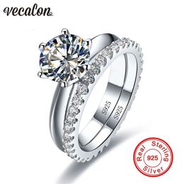 Vecalon Fine Jewelry Real 925 Sterling Silver Infinity ring set Diamond Cz Engagement trouwring ringen voor vrouwen Bruidscadeau