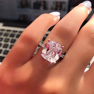 Vecalon Fine Promise Ring 925 Sterling Silver Cushion Cut 7mm diamanten CZ Betrokkenheid trouwringen voor vrouwen sieraden