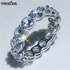 Vecalon Fine Wedding Band anneau Round 6 mm 5a Zircon Sona CZ 925 Bagues de fiançailles en argent sterling pour femmes