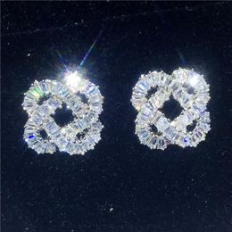 Vecalon boucle d'oreille en forme de fleur diamant clair 925 en argent Sterling boucles d'oreilles de mariage de fiançailles pour les femmes bijoux de mariée 236s