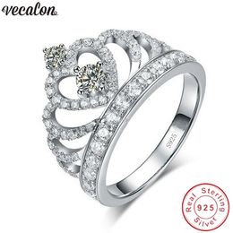 Vecalon anel de coroa artesanal 100% sólido 925 prata esterlina sona 5a zircão cz noivado anéis de banda de casamento para mulheres homens gift225v