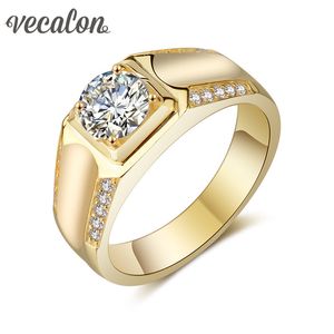 Vecalon Handmade Men Jewelry Wedding Band ring 1.5ct diamant Cz Yellow gold filled Bague de fiançailles