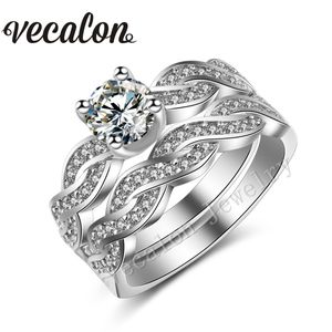 Vecalon fait à la main nouveau diamant simulé Cz croix bague de mariage ensemble pour les femmes 18KT or blanc rempli femme bague de fiançailles