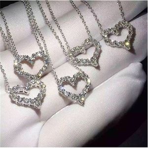 Vecalon coeur amour pendentif en argent Sterling 925 pavé AAAAA zircon pendentifs de mariage avec collier pour femmes bijoux de fête de mariée