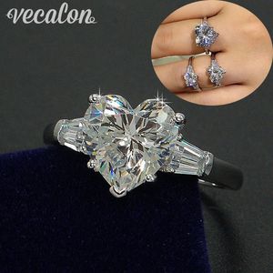 Vecalon coeur amour femmes bague 3ct diamant simulé Cz 925 bijoux en argent Sterling bague de fiançailles de mariage pour les femmes