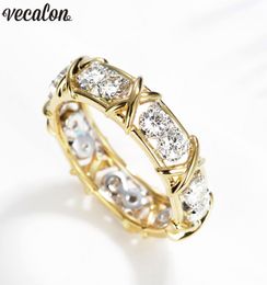 Vecalon Infinity Lovers Ring 5A Zircon Cz Anillos de boda para mujeres Men Amarillo Relleno de la banda de compromiso nupcial Gift2616235