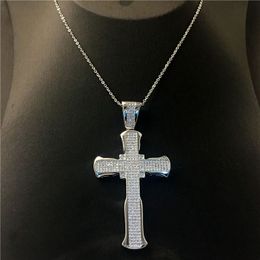 Vecalon Long Big Cross Cross Coste 925 Sterling Silver 267pcs 5a Cz Collar de boda de fiesta de piedra para mujeres joyas para hombres