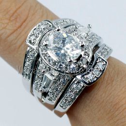 Vecalon Liefhebbers Sieraden Gesimuleerde Diamond CZ 3-in-1 Engagement Wedding Band Ring Set voor Vrouwen 14kt Witgoud Gevulde Party Ring