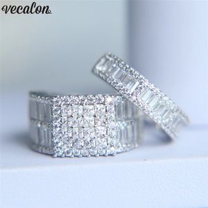 Vecalon Lovers Luxury Ring Set 5a Zircon CZ 925 Sterling Silver Engagement Bands de mariage Anneaux pour femmes Men de bijoux Finger Gift