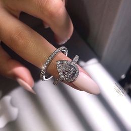 Vecalon amantes del anillo de promesa de la promesa Corte de pera 5a Piedra de circón 925 Anillos de boda de compromiso de plata esterlina para mujeres joyas