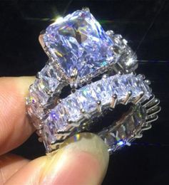 Vecalon Lovers Ring Sets 925 Sterling Silver Princess Cut Diamond Engagement Wedding Band Ringen voor dames vingerjuwelen2448566