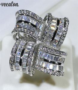 Vecalon Luxury Big Flower Promise Ring 925 Sterling Silver Diamond Engagement Band de mariage pour femmes