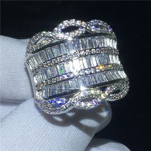 Vecalon Luxury Big Bague 925 Sterling Argent T Shape Diamant CZ Engagement Band Bandes De Mariage Pour Femmes Hommes Doigt Bijoux