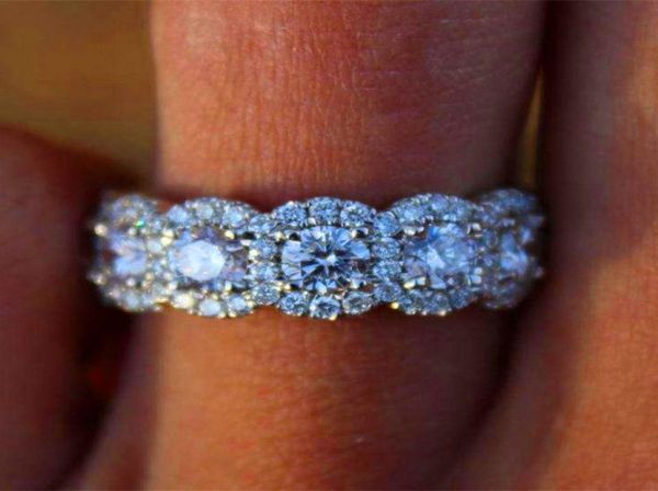 Vecalon Luxury Femelle Big Crystal Round Engagement Ring Mignon 925 Silver Rose Gold Zircon Stone Anneaux de mariage vintage pour WOMe6293881