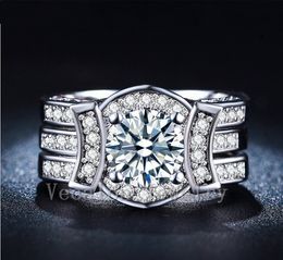 Vecalon Luxe Fijne Sieraden Ronde 3ct CZ Diamond Wedding Band Ring Set voor Vrouwen 14kt Witgoud Gevuld Vrouwelijke Vinger Ring