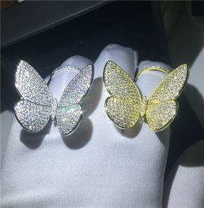 Vecalon Luxury Flying Butterfly Ring 925 STERLING Silver Mirco Pave Diamond Engagement Bands de mariage pour femmes bijoux8963842