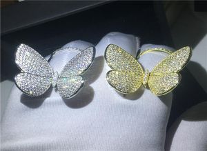 Vecalon Luxe Vliegende vlinder Ring 925 sterling zilver Mirco pave Diamond Engagement Wedding Band ringen voor vrouwen Sieraden4765453