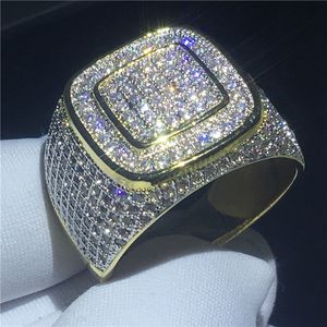 Vecalon Luxury Handsome male Hip Hop ring Pave Setting 274pcs 5A Cz Yellow Gold Filled 925 bague de mariage en argent pour hommes Party Jewelry