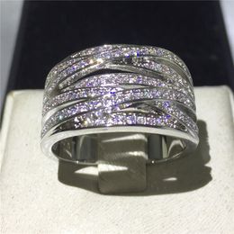 Vecalon luxe sieraden pave set 150 stks simuleren diamant cz bruiloft band ring voor vrouwen 10kt wit goud gevuld vrouwelijke vinger ring