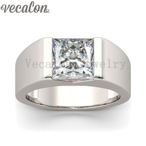 Vecalon Luxe Sieraden Wedding Band Ring voor Mannen 4CT CZ Diamond 925 Sterling Zilver Mannelijke Engagement Vinger Ring Mode-sieraden