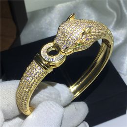 Vecalon Luxe Luipaard Bangle Micro Pave 400 Stks Cubic Zirconia Geel Goud Gevulde Armband Bangle voor Womens Wedding Accessaries Gift