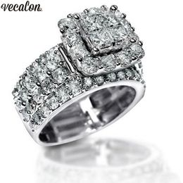 Vecalon Luxury Lovers Promise Ring 925 plata esterlina Diamond Cz Compromiso Anillos de boda para mujeres Hombres Joyería Regalo