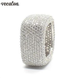 Vecalon Luxury Promise Ring 925 Sterling Silver Micro Pave 450pcs Diamond CZ Engagement Bands de mariage Rings For Women Men Bijoux