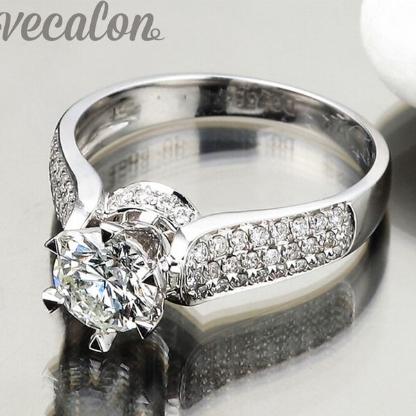 Vecalon bague de luxe bague de mariage pour femme 1.5ct Cz bague en diamant 925 en argent Sterling femme bague de fiançailles