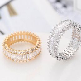 Vecalon Luxe Tennis Ring Witgoud Gevuld Diamond CZ Party Wedding Band Ringen voor Vrouwen Mannen Vinger Sieraden Gift