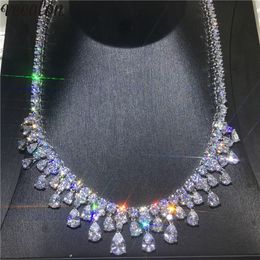 Vecalon, collar de gota de agua de lujo, oro blanco, corte de pera, collares de boda para fiesta de diamantes para mujer, accesorios de joyería