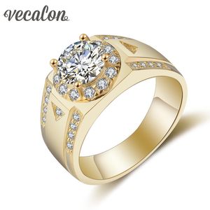 Vecalon Herrenschmuck Ehering Ring 1,5 Karat Diamant Cz Gelbgold gefüllt 925 Sterling Silber Verlobungsring