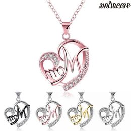 Vecalon Mom Heart Shape Pendants avec collier pour femmes Bijoux en gros de la fête des mères 5 couleurs argent / noir / or rose mosth