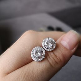 Vecalon Nouveau arrivée Amis d'oreilles plaquées or Big Diamond pour femmes boucles d'oreilles en zircon blanc