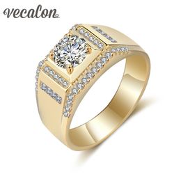 Vecalon Nieuwe Mannen Sieraden Wedding Band Ring 1.5CT Diamond CZ Geel Goud 925 Sterling Zilveren Mannelijke Verlovingsring