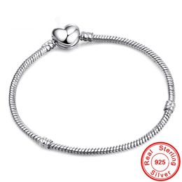 Vecalon Originele 925 Sterling Silver Heart Shape Clasp Snake Chain Charmakbanden voor vrouwen Girl Diy Making Sieraden 16-23cm