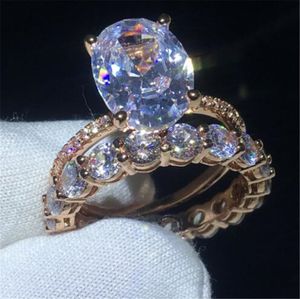 Vecalon Party Finger Ring set Rose Gold Filled 925 silver oval cut Diamond Party Wedding rings for women Fashion Jewelry