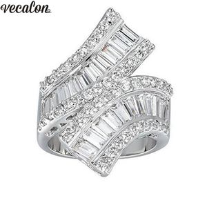 Vecalon Princess 925 Sterling Silver Cross Ring 5a Zircon CZ Engagement Bands de mariage Anneaux pour femmes bijoux de doigt de mariée