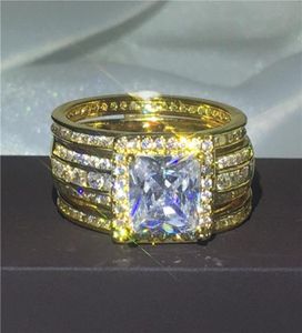 Vecalon Princess Cut 3in1 Ring Set Yellow Gold Filled 925 Argent 5A Zircon Cz Bagues de fiançailles pour femmes Hommes Gift8066247
