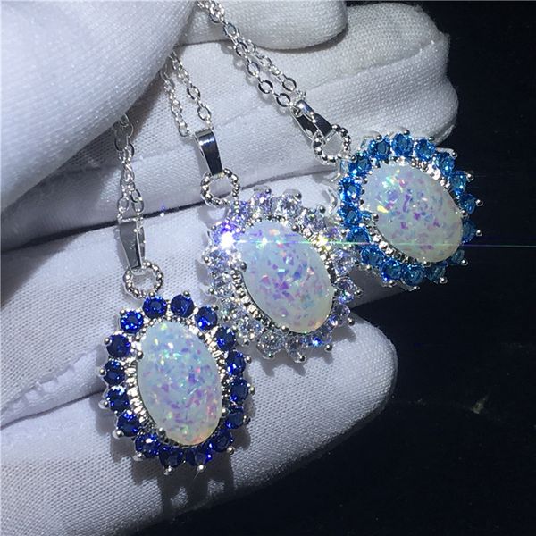 Vecalon princesse Royal pendentif 925 argent opale diamant fête mariage pendentifs avec collier pour femmes hommes bijoux cadeau