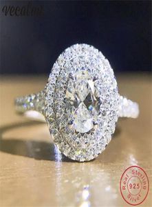 Vecalon Romantische Real Soild 925 Sterling Zilveren ring ovaal geslepen 1ct Sona 5A Zirkoon Cz Engagement trouwring ringen voor vrouwen Gift7230746
